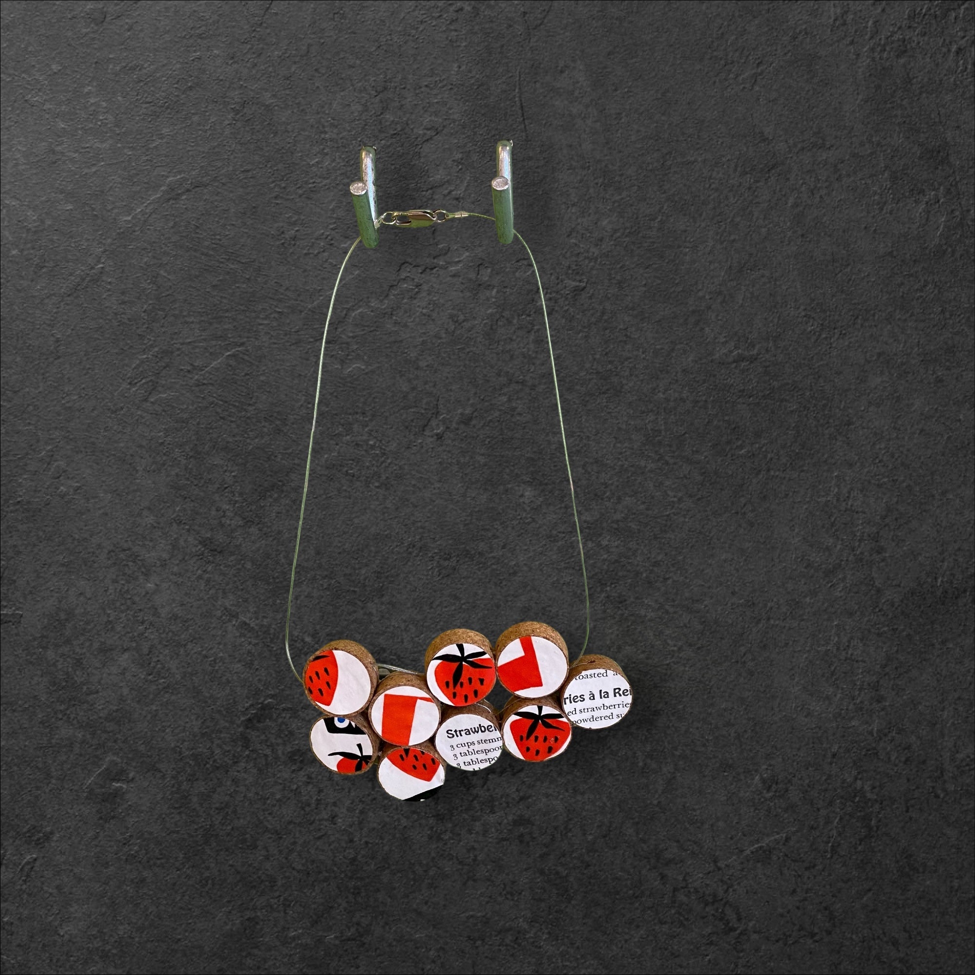 Vintage Book & Wine Necklace - Strawberry